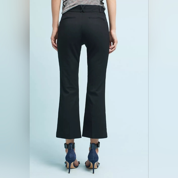 Anthropologie Essential Crop Flare Pants High Waisted Rise Navy Blue Stretch 12 - Picture 2 of 11
